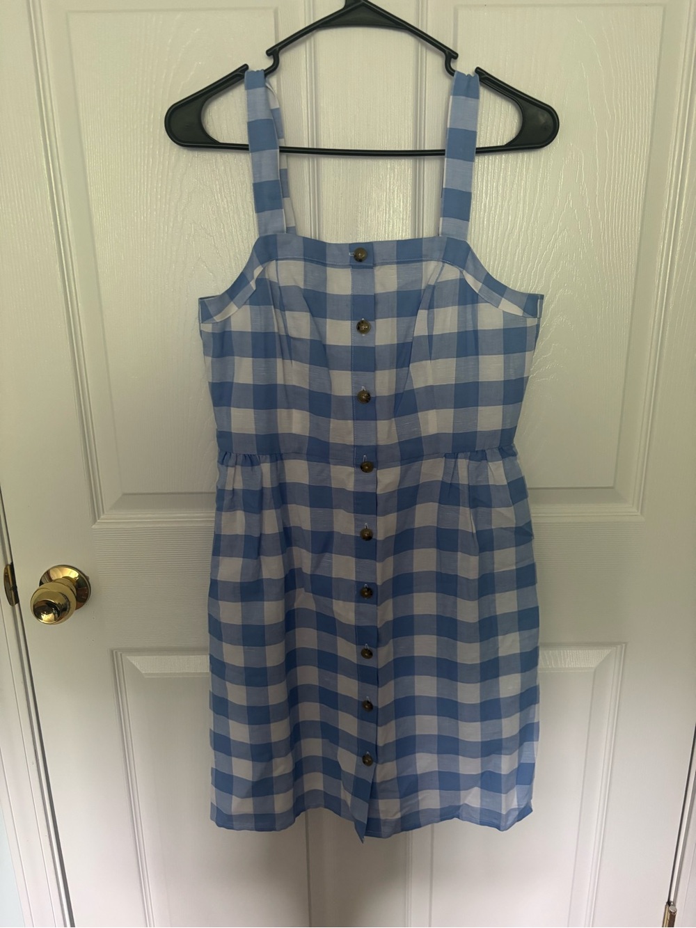 J. Crew Blue and White Gingham Button-Front Midi Dress